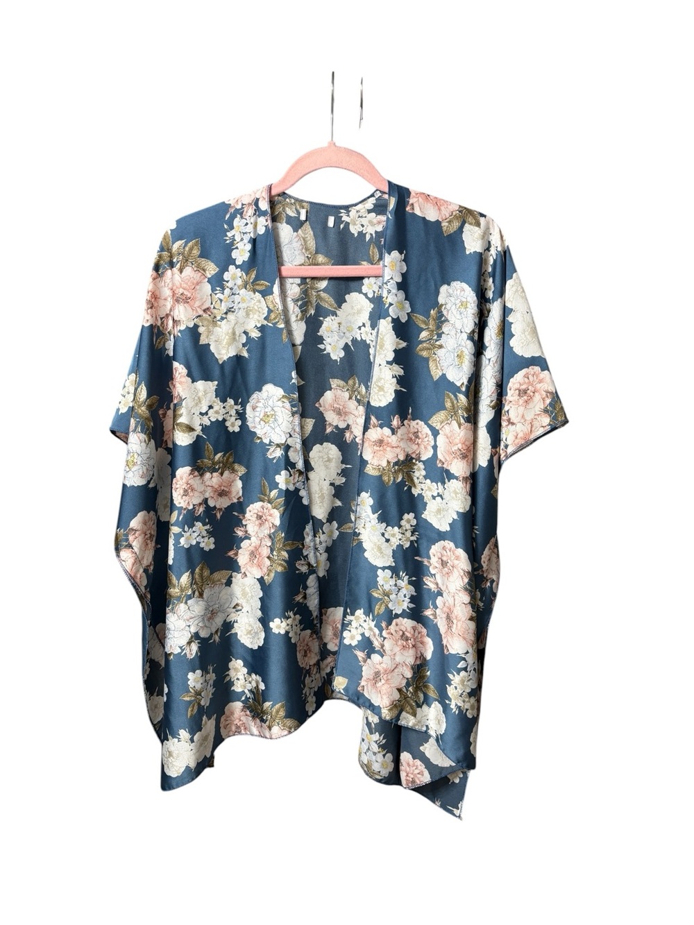 Blue Floral Kimono Cardigan, One Size